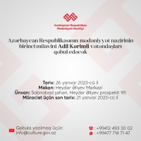 Mədəniyyət nazirinin birinci müavini Adil Kərimli Sabirabadda vətəndaşları qəbul edəcək