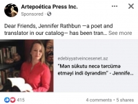ABŞ-ın “Artpoetika Press” media agentliyi “Ədəbiyyat və incəsənət” portalının dərcini paylaşıb