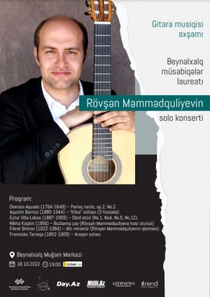 Rövşən Məmmədquliyevin və Elmir Mirzəyevin solo konsertləri keçiriləcək