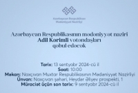 Mədəniyyət naziri Adil Kərimli Naxçıvanda vətəndaşları qəbul edəcək