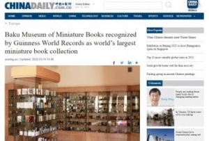 China Daily” qəzetində Bakıdakı Miniatür Kitab Muzeyi haqqında məqalə yayımlanıb
